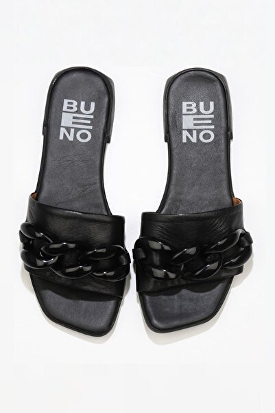 Bueno Shoes Μαύρες Δερμάτινες Γυναικείες Παντόφλες Flat 01wu1815