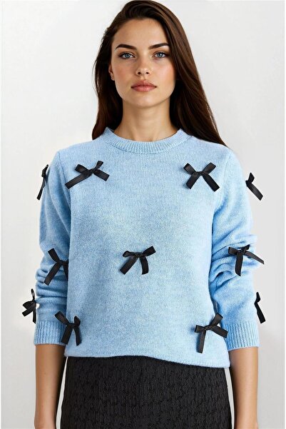 WeShaya سترة تريكو عادية ذات ياقة مستديرة وربطة عنق زرقاء للأطفال