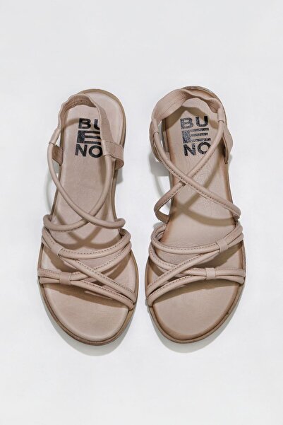 Bueno Shoes Γκρι δερμάτινα γυναικεία φλατ σανδάλια 01wu3004