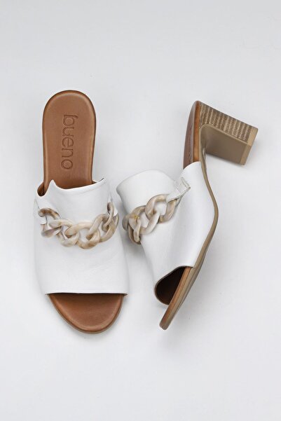 Bueno Shoes 01wu9502 Модель Білі шкіряні жіночі капці на підборах