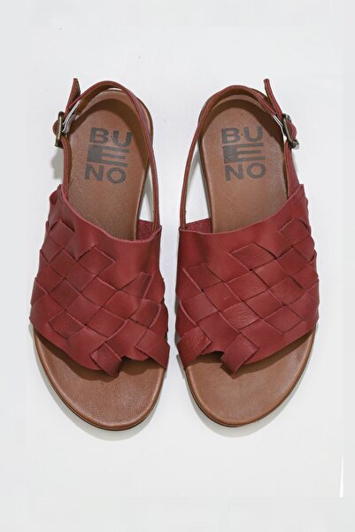 Bueno Shoes Κόκκινα δερμάτινα γυναικεία σανδάλια σαγιονάρες 01wq0506