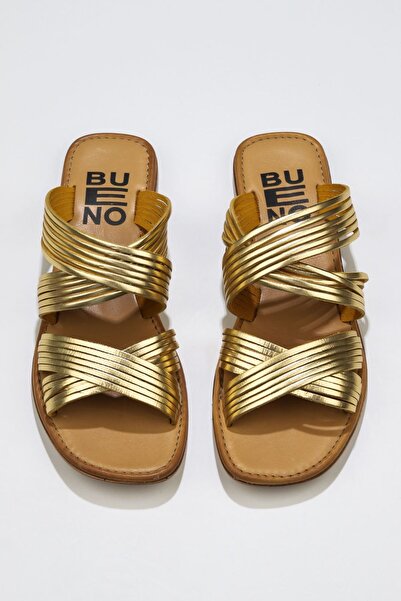 Bueno Shoes شبشب مسطح نسائي من الجلد باللون الأصفر اللامع 01wu3422