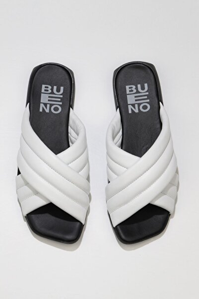 Bueno Shoes 01wu1803 Μοντέλο Λευκές Δερμάτινες Γυναικείες Επίπεδες Παντόφλες