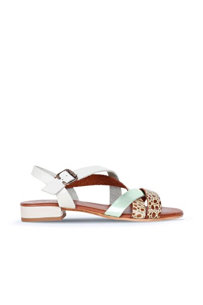 Bueno Shoes Πράσινα δερμάτινα γυναικεία πέδιλα με τακούνι - 01ws6110