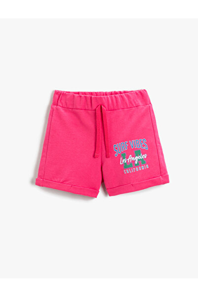 Koton Baskılı Kısa Şort Pamuklu Beli Bağcıklı