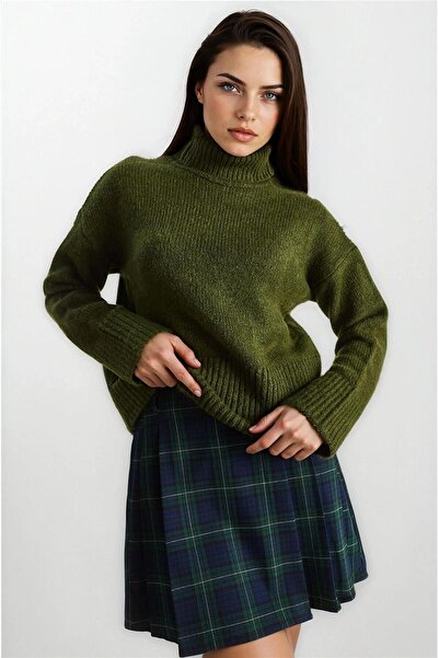 WeShaya Forest Green Turtleneck Long Sleeve Knit Sweater