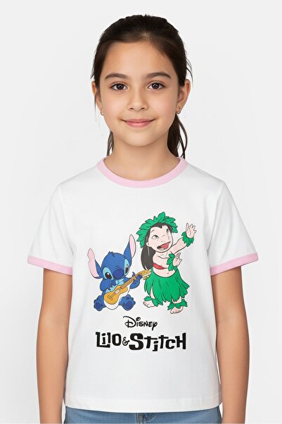 Disney Lilo And Stitch Kids Girl Short Sleeve T-Shirt, White