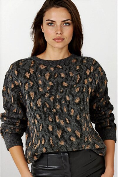 WeShaya Pulover tricotat cu gât rotund cu model antracit