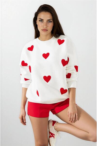 WeShaya Бяла блуза с кръгла яка и бродерия на сърце, 100% памук