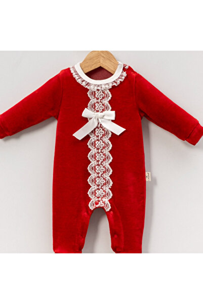 Micii Ștrumfi Red velvet jumpsuit with bow - Red Romance (Girls)