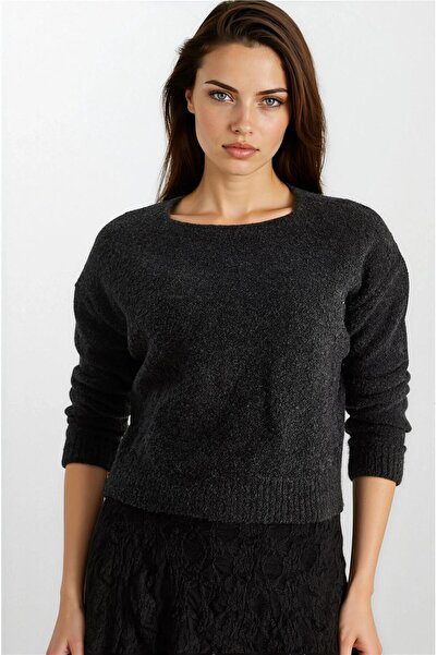 WeShaya Pulover tricotat guler rotund cu textura moale, negru