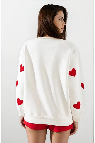 WeShaya Бяла блуза с кръгла яка и бродерия на сърце, 100% памук