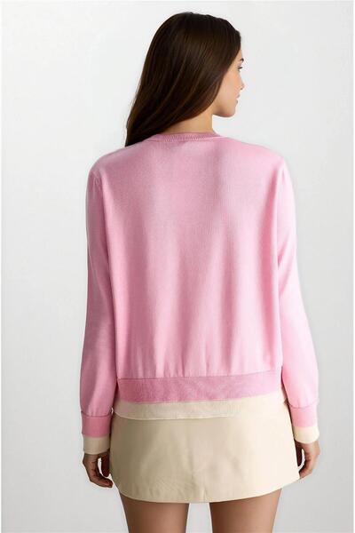 WeShaya Pink Contrast Buttoned Crew Neck Modal Cardigan
