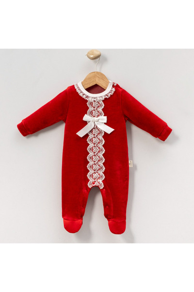 Micii Ștrumfi Red velvet jumpsuit with bow - Red Romance (Girls)