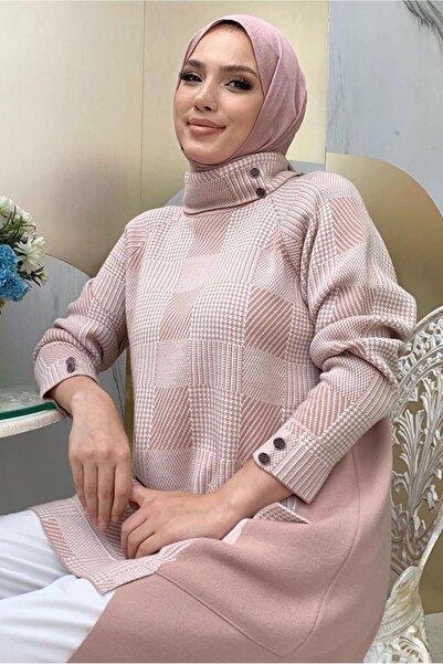 TRENDTESETTÜR WOMEN'S POWDER GRAP COLLAR KNIT TUNIC T 1834