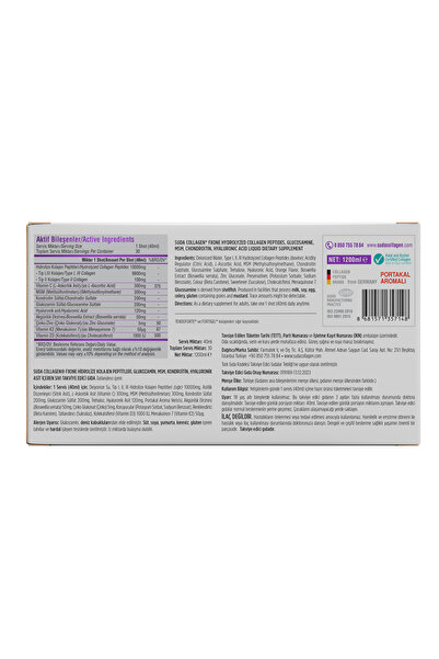 Suda Collagen إف إكس ون برتقال شوت - النوع الأول والثاني والثالث كولاجين + سي، زنك، كربون، د3، حمض الهيالورونيك |   صحة المفاصل |   40 مل × 30