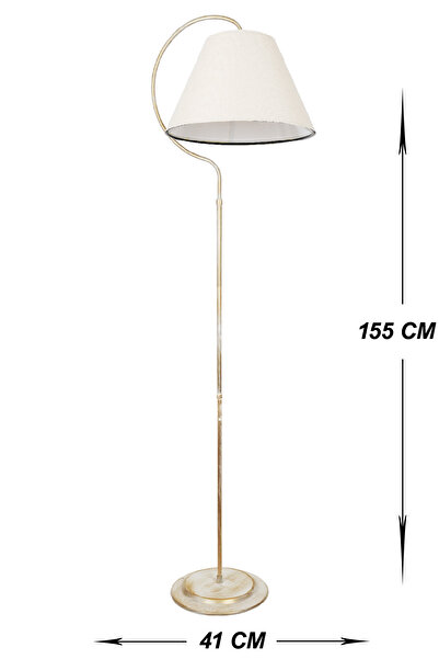 VENON Tek Ayaklı Lambader Karen Elips Tasrımlı Krem Sarı Patine ⭐️ Krem Kumaş Şapka Salon Köşe Lambası