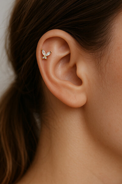 Sacce Scarves&Accessories Gold Çelik Zirkon Kelebekli Helix Piercing Kıkırdak Lob