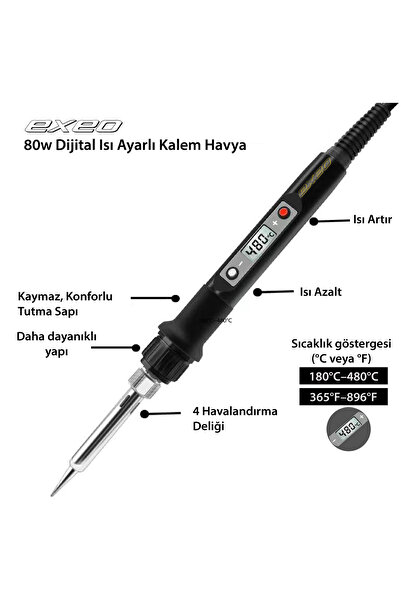 exeo Dijital Göstergeli Isı Ayarlı Kalem Havya Lehim Makinesi