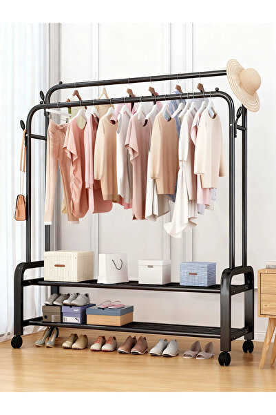 Enjoylifeme رفوف ملابس متينة لتعليق الملابس، رف ملابس بعجلات، أسود