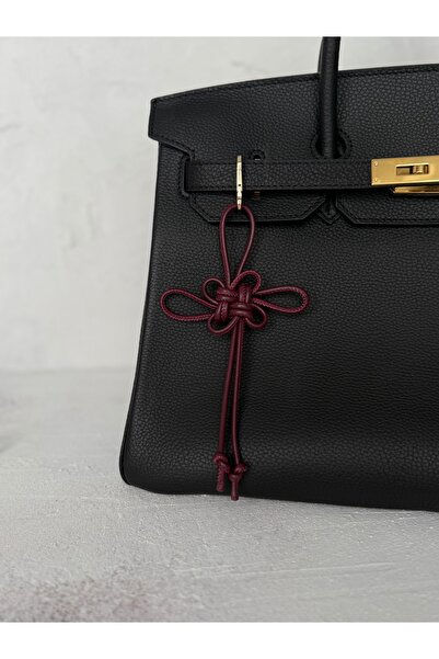 Reg Design Hakiki Deri Handmade Bordo Şans Düğümü çanta Charmı/Anahtarlık