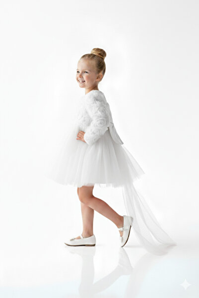 ALYRA Βρεφικό φόρεμα με μακρυμάνικο φιόγκο με τριαντάφυλλα για πάρτι γενεθλίων Γάμος Ειδική ημέρα Βραδινό φόρεμα για κορίτσια Παιδικό φόρεμα