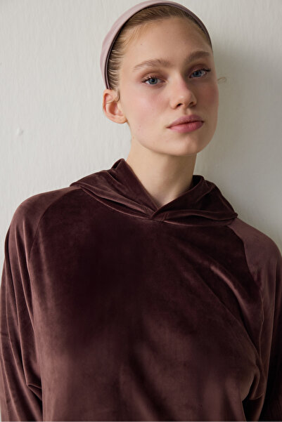 Penti Catifea moale maro, care păstrează căldura, cu efect termic cu glugă Swea tricou