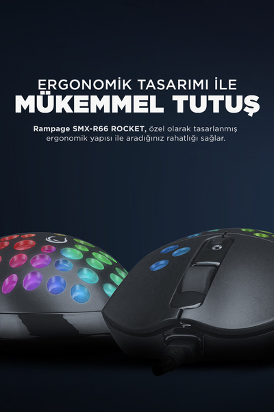 Rampage SMX-R66 ROCKET Ultra Hafif Siyah RGB Ledli 12000dpi Gaming Oyuncu Mouse