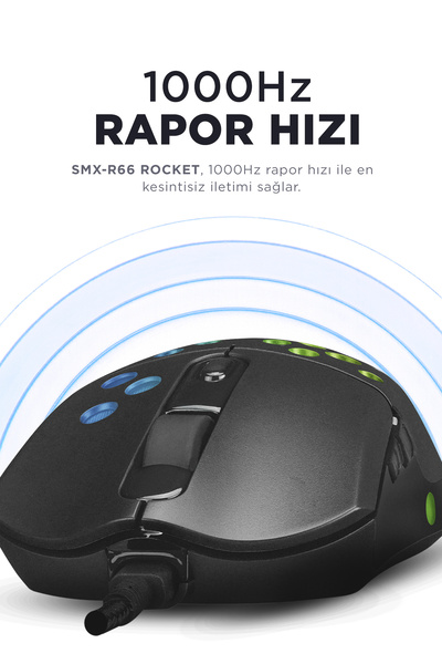 Rampage SMX-R66 ROCKET Ultra Hafif Siyah RGB Ledli 12000dpi Gaming Oyuncu Mouse