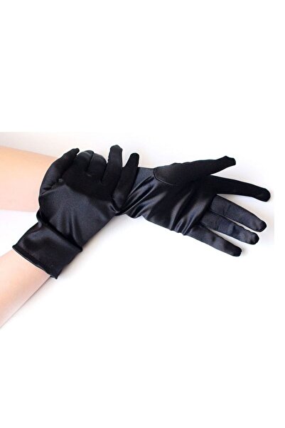 Pandoli Partidolu Saten Çocuk Eldiveni Siyah Renk 3-6 Yaş Arası