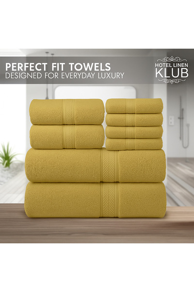 Hotel Linen Klub 8 - Piece Premium 100% Cotton Terry Towel Set – 2 Bath Towels, 2 Hand Towels & 4 Face Towels