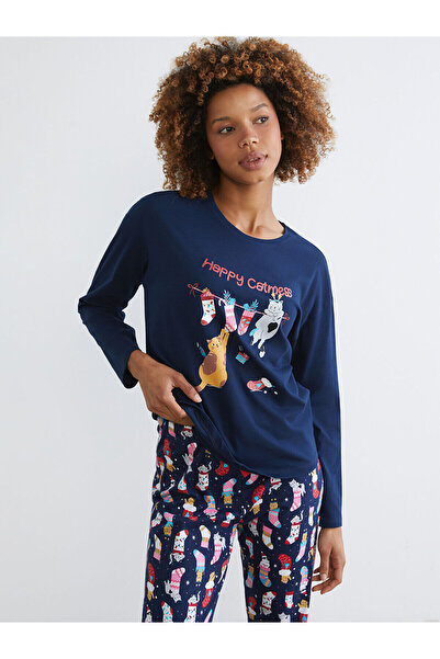 LC Waikiki Vizyon New Season Crew Neck Christmas Themed Women's Pajama Set