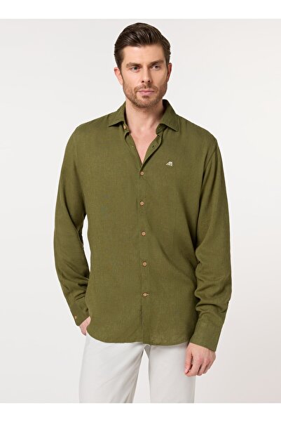 Mannerism The Forest Canopy – Olive Green Lyocell Shirt with Natural Calm, Comfort Fit