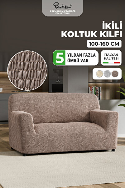 Paulato Piliseli Lastikli Esnek ve Yıkanabilir 2 Kişilik Koltuk Örtüsü - Kakao