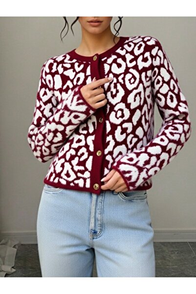 NEWCO Furry Leopard Detail Inicili Dume Modern and Comfortable Fit Knitwear Cardigan