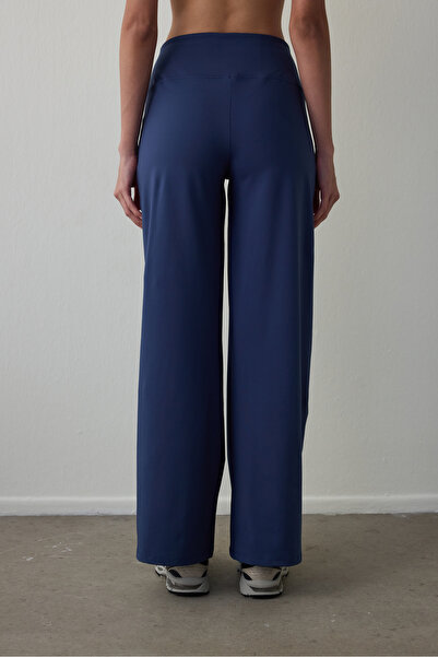 Penti Indigo Thermal Effect Straight Leg High Waist Trousers with Pockets