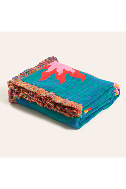 Zsa Zsa Zsu Novelas Saçaklı Jakarlı Pamuk Koltuk Şalı 137x180 Cm Mavi