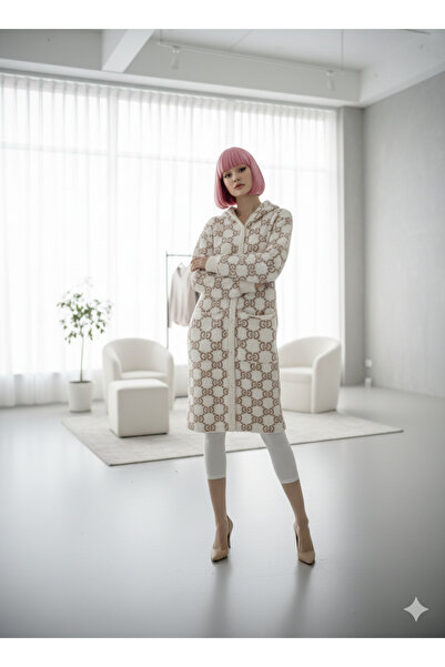 Clarity Cardigan GG Pattern cu glugă Angora Cașmir