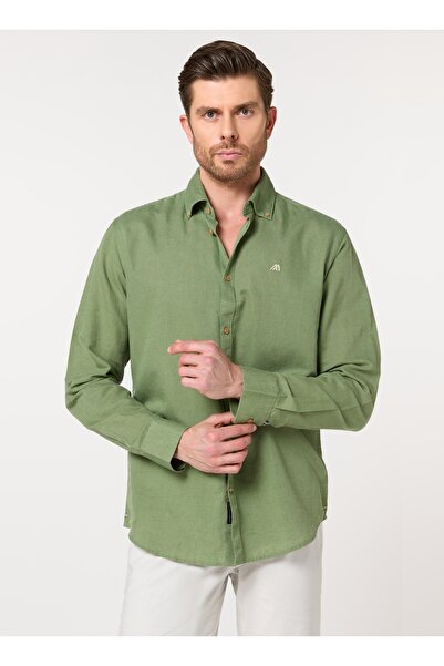 Mannerism The Spice Market – Green Linen Shirt with Exotic Warmth, Comfort Fit