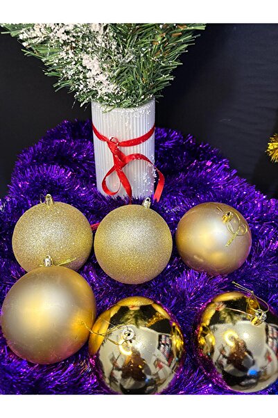 ENG PARTİ DÜNYASI 10 cm Gold Christmas Tree Ornament Set of 6 Shiny & Glitter...