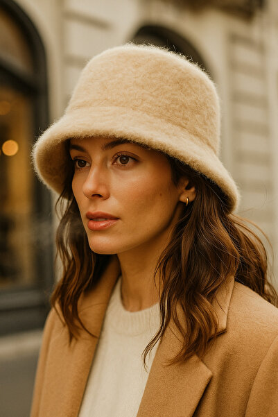 Luminos Butik Pălărie tip bucket din pâslă de lână bej pentru femei SPK1147