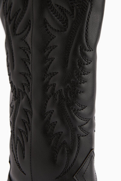 Limoya Florida Black Embroidery Detailed Pointed Toe Western, kovbojské dámské boty