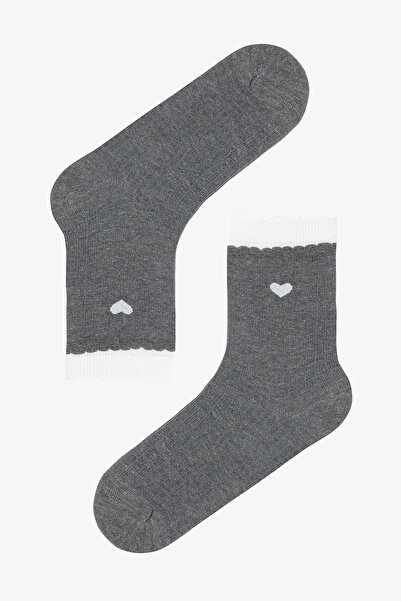 Penti 3 Çift Pamuklu Kalp Desenli Fırfırlı Soket Çorap
