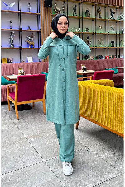 sefamerve Σετ αθλητικής φόρμας με κουμπιά με κουκούλα 3072-09 Πράσινο Καγκλά