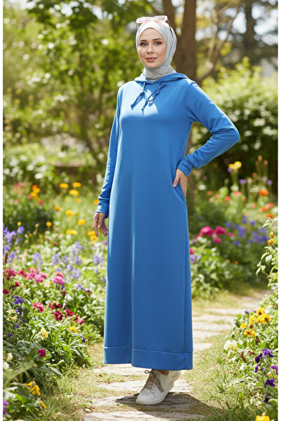 sefamerve Αθλητικό φόρεμα με κουκούλα δύο κλωστών 0190-22 Σκούρο Μπλε