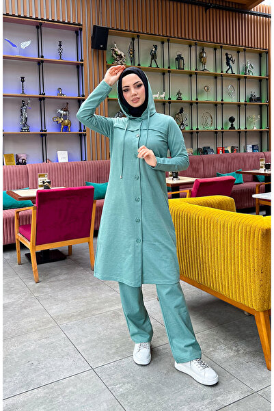 sefamerve Σετ αθλητικής φόρμας με κουμπιά με κουκούλα 3072-09 Πράσινο Καγκλά