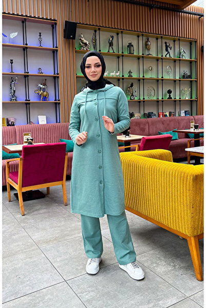 sefamerve Σετ αθλητικής φόρμας με κουμπιά με κουκούλα 3072-09 Πράσινο Καγκλά