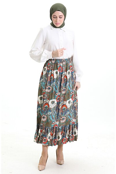 sefamerve Спідниця з еластичним поясом з віскози 2105-05 смарагдово-зелена