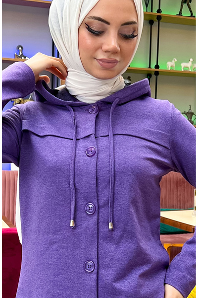 sefamerve Σετ αθλητικής φόρμας με κουμπιά με κουκούλα 3072-01 Μωβ