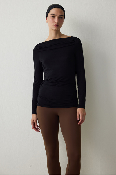 Penti Black Boat Neck Long Sleeve Top